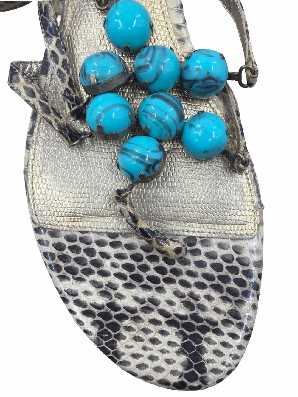 Nina Women's Delphi Sandal T-Strap Sandal with Turquoise Bead Accents Size 8 - Picture 9 of 12
